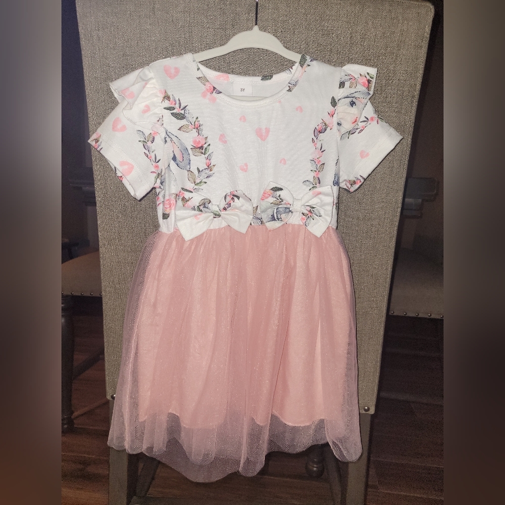 NWOT Girl 3T Pink TuTu Dress Bows and Bunnies
